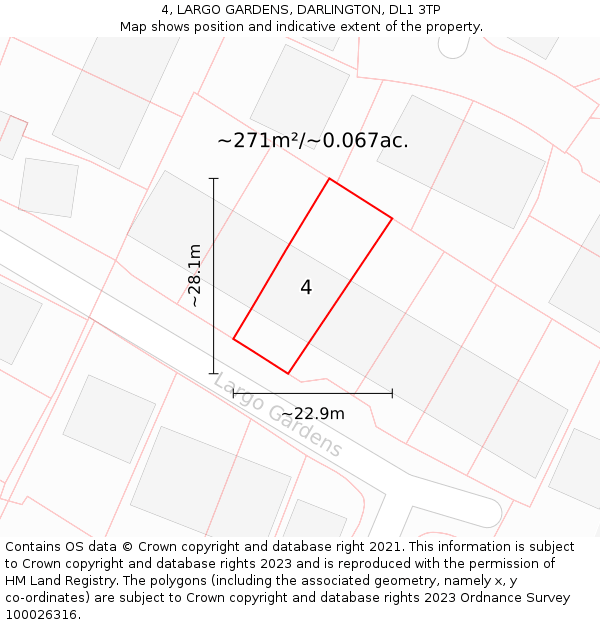 4, LARGO GARDENS, DARLINGTON, DL1 3TP: Plot and title map