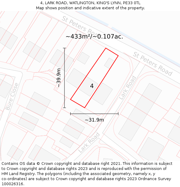 4, LARK ROAD, WATLINGTON, KING'S LYNN, PE33 0TL: Plot and title map
