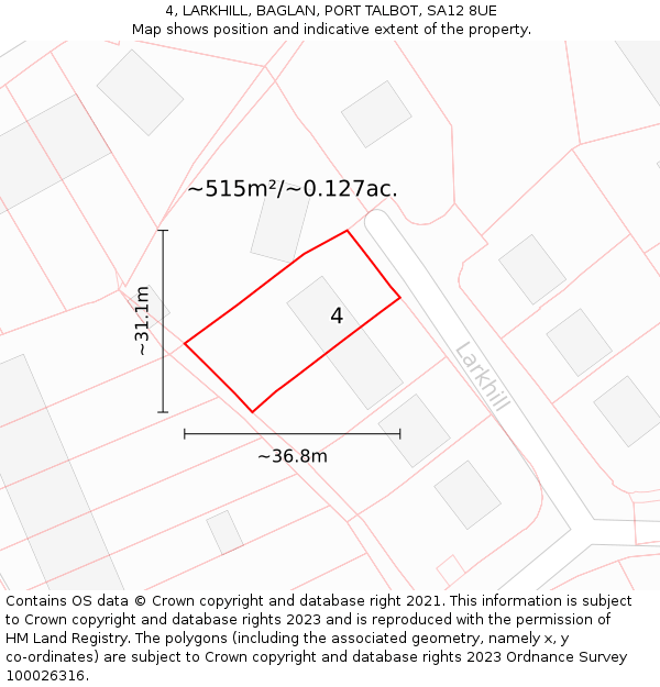 4, LARKHILL, BAGLAN, PORT TALBOT, SA12 8UE: Plot and title map