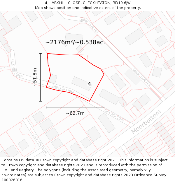 4, LARKHILL CLOSE, CLECKHEATON, BD19 6JW: Plot and title map