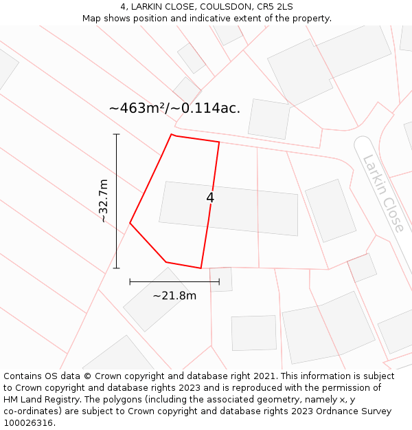 4, LARKIN CLOSE, COULSDON, CR5 2LS: Plot and title map