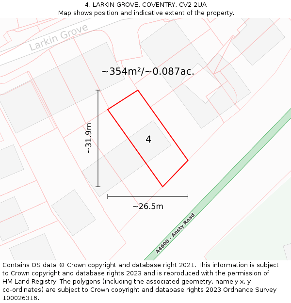 4, LARKIN GROVE, COVENTRY, CV2 2UA: Plot and title map