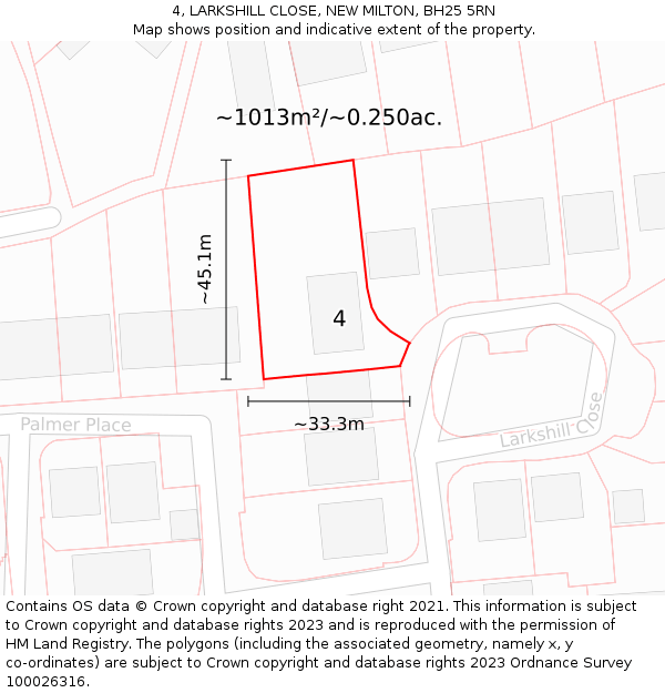 4, LARKSHILL CLOSE, NEW MILTON, BH25 5RN: Plot and title map