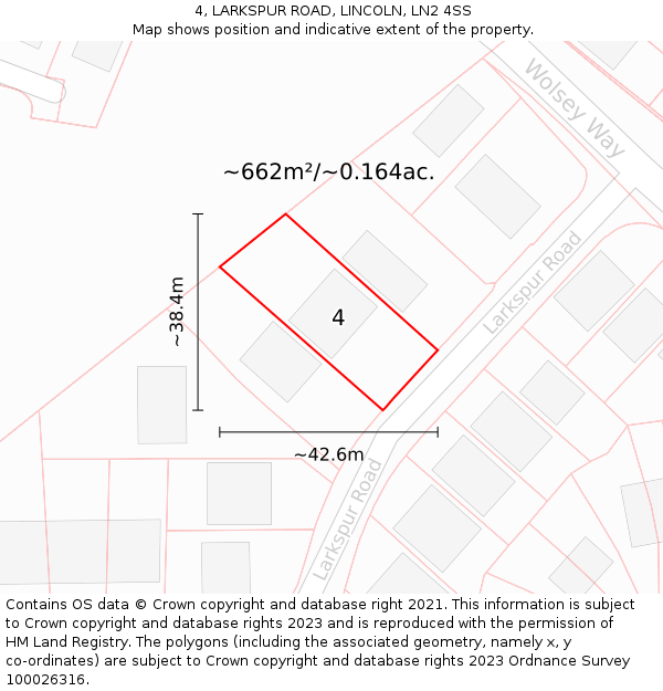 4, LARKSPUR ROAD, LINCOLN, LN2 4SS: Plot and title map