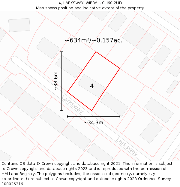 4, LARKSWAY, WIRRAL, CH60 2UD: Plot and title map