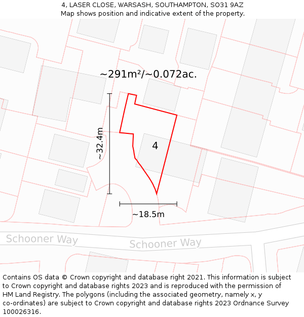 4, LASER CLOSE, WARSASH, SOUTHAMPTON, SO31 9AZ: Plot and title map