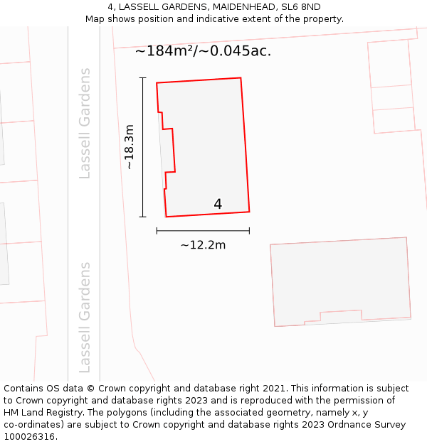 4, LASSELL GARDENS, MAIDENHEAD, SL6 8ND: Plot and title map