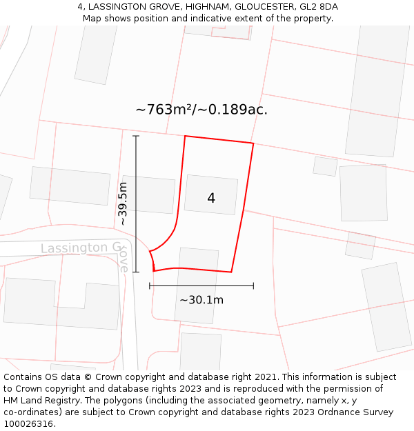 4, LASSINGTON GROVE, HIGHNAM, GLOUCESTER, GL2 8DA: Plot and title map