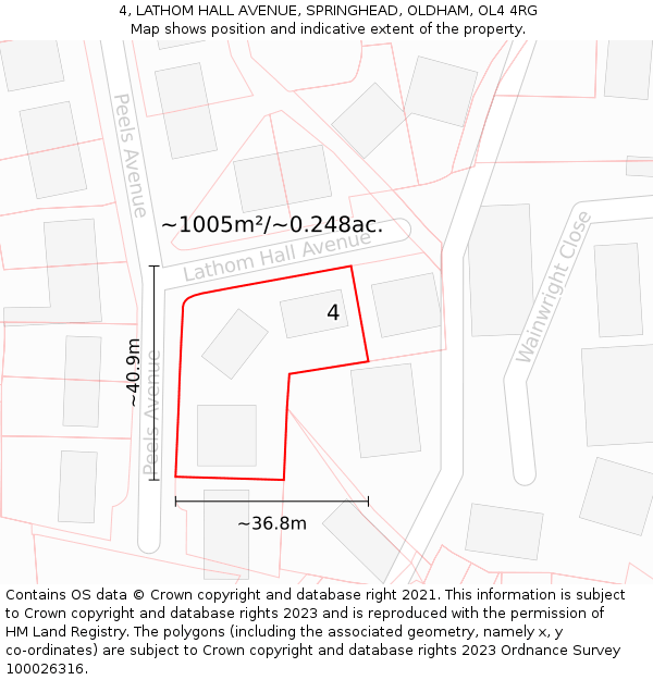 4, LATHOM HALL AVENUE, SPRINGHEAD, OLDHAM, OL4 4RG: Plot and title map