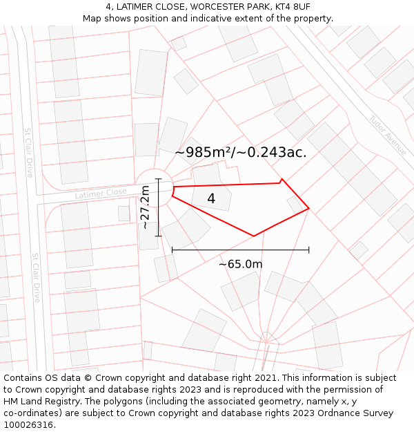 4, LATIMER CLOSE, WORCESTER PARK, KT4 8UF: Plot and title map