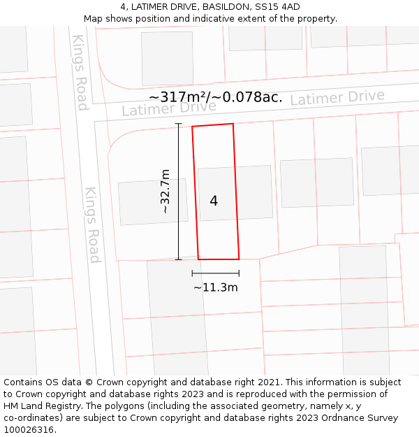 4, LATIMER DRIVE, BASILDON, SS15 4AD: Plot and title map
