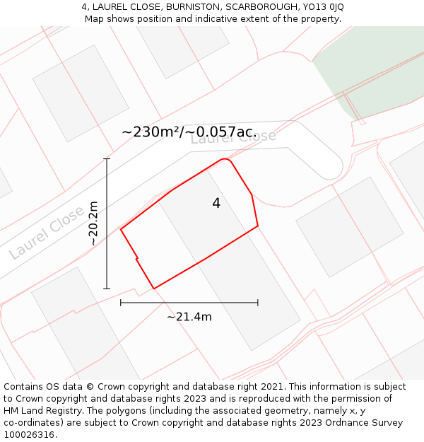 4, LAUREL CLOSE, BURNISTON, SCARBOROUGH, YO13 0JQ: Plot and title map