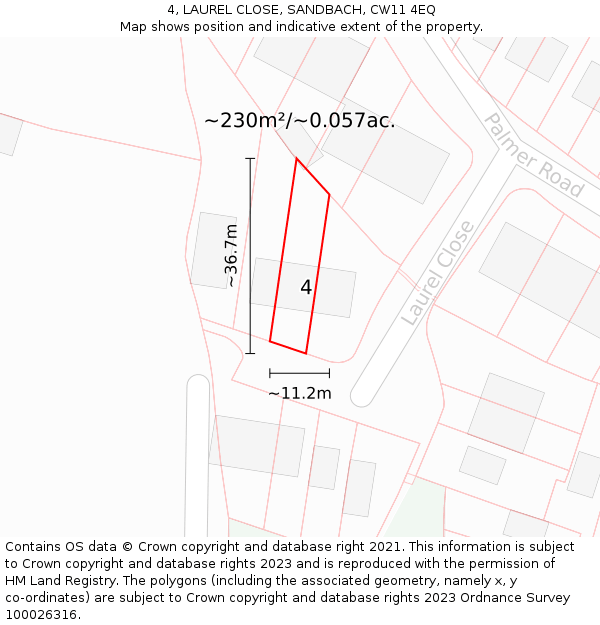 4, LAUREL CLOSE, SANDBACH, CW11 4EQ: Plot and title map