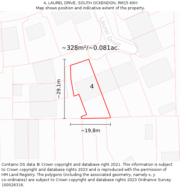 4, LAUREL DRIVE, SOUTH OCKENDON, RM15 6XH: Plot and title map