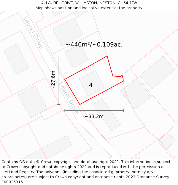 4, LAUREL DRIVE, WILLASTON, NESTON, CH64 1TW: Plot and title map