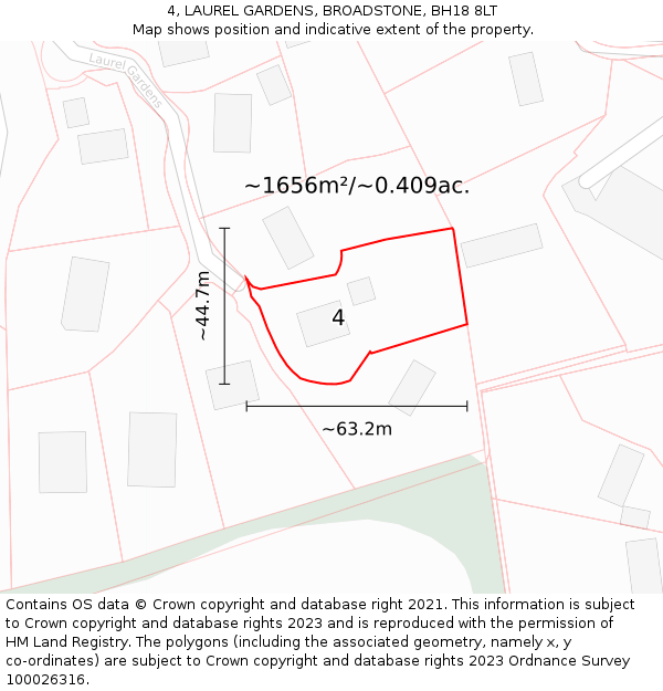 4, LAUREL GARDENS, BROADSTONE, BH18 8LT: Plot and title map