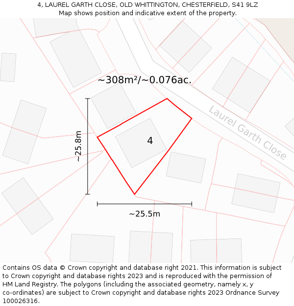 4, LAUREL GARTH CLOSE, OLD WHITTINGTON, CHESTERFIELD, S41 9LZ: Plot and title map