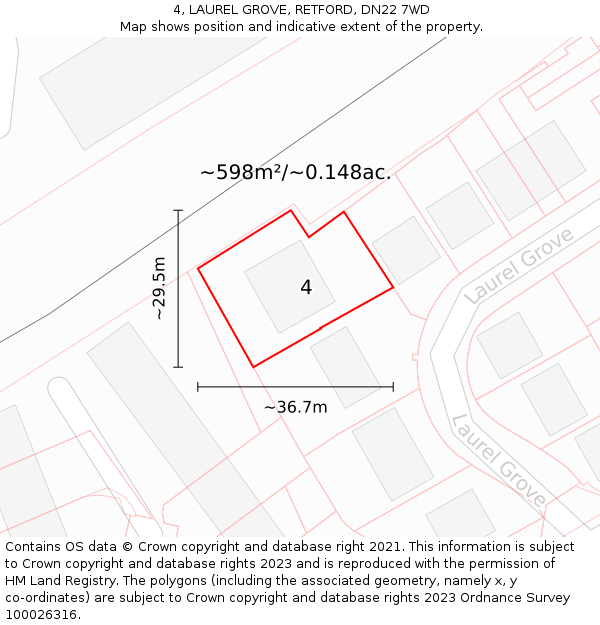 4, LAUREL GROVE, RETFORD, DN22 7WD: Plot and title map