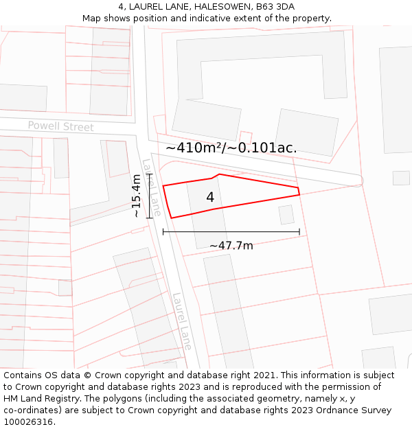 4, LAUREL LANE, HALESOWEN, B63 3DA: Plot and title map