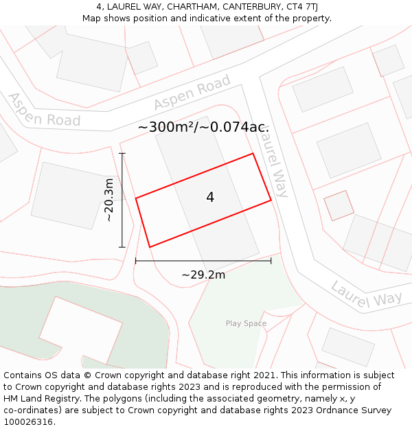 4, LAUREL WAY, CHARTHAM, CANTERBURY, CT4 7TJ: Plot and title map