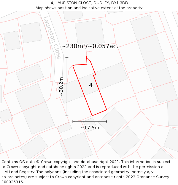 4, LAURISTON CLOSE, DUDLEY, DY1 3DD: Plot and title map
