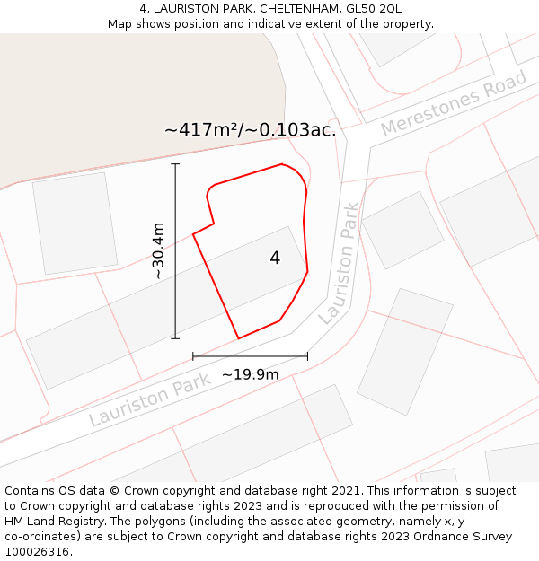4, LAURISTON PARK, CHELTENHAM, GL50 2QL: Plot and title map