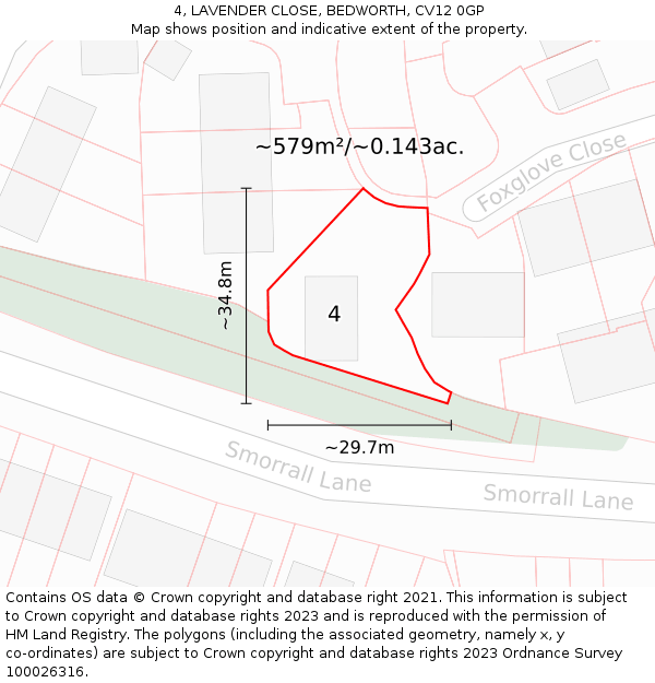 4, LAVENDER CLOSE, BEDWORTH, CV12 0GP: Plot and title map