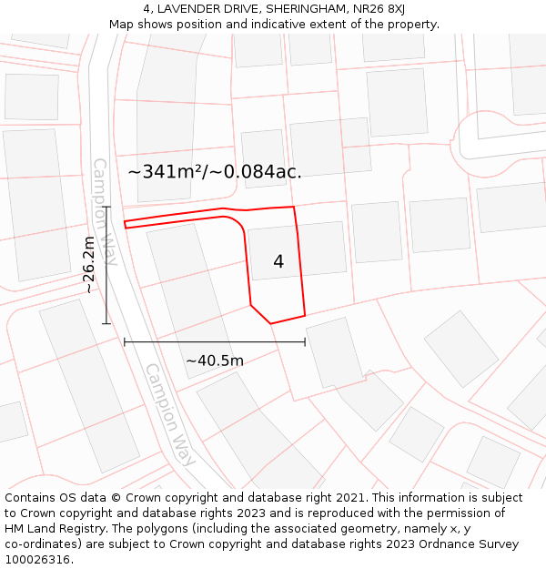 4, LAVENDER DRIVE, SHERINGHAM, NR26 8XJ: Plot and title map