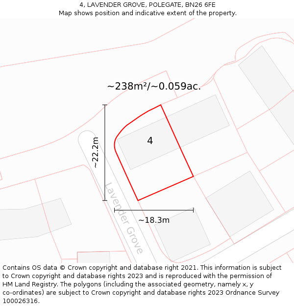 4, LAVENDER GROVE, POLEGATE, BN26 6FE: Plot and title map