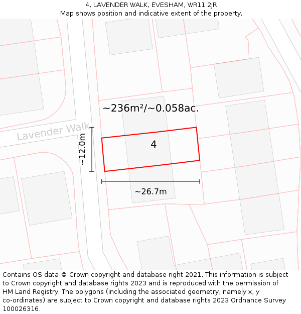 4, LAVENDER WALK, EVESHAM, WR11 2JR: Plot and title map