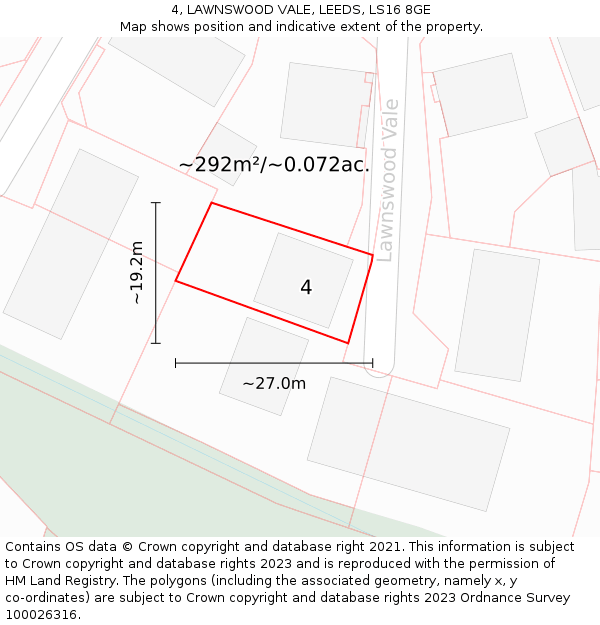 4, LAWNSWOOD VALE, LEEDS, LS16 8GE: Plot and title map