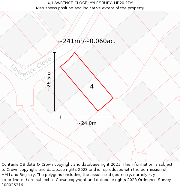 4, LAWRENCE CLOSE, AYLESBURY, HP20 1DY: Plot and title map