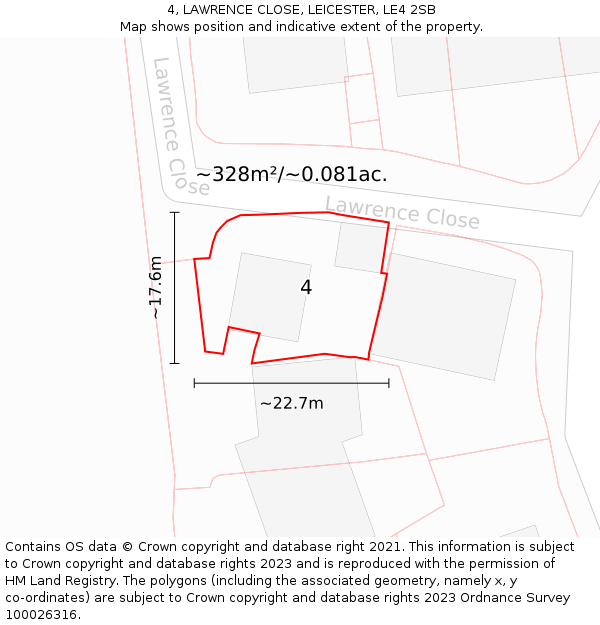 4, LAWRENCE CLOSE, LEICESTER, LE4 2SB: Plot and title map