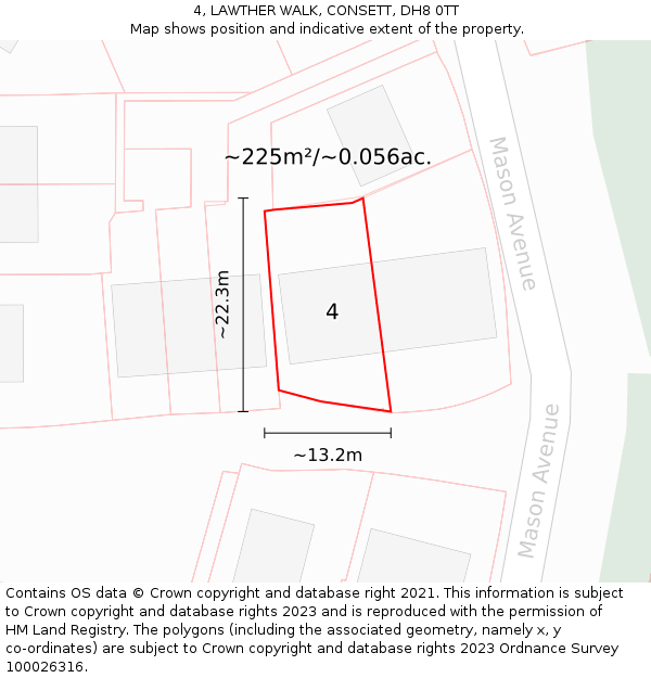 4, LAWTHER WALK, CONSETT, DH8 0TT: Plot and title map