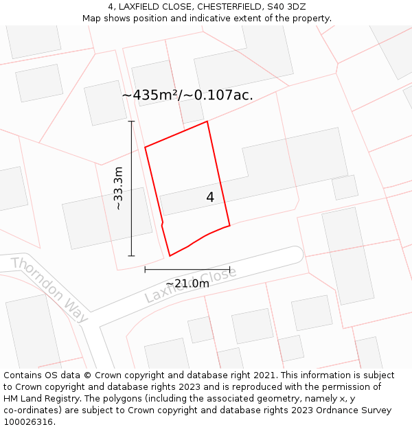 4, LAXFIELD CLOSE, CHESTERFIELD, S40 3DZ: Plot and title map