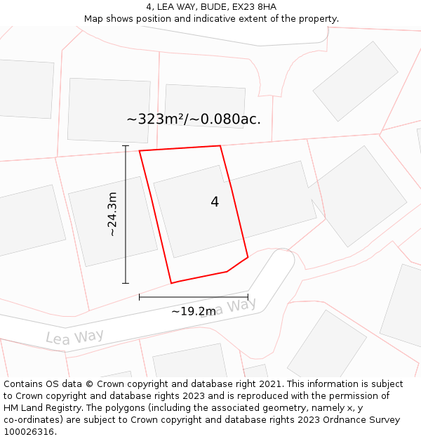 4, LEA WAY, BUDE, EX23 8HA: Plot and title map