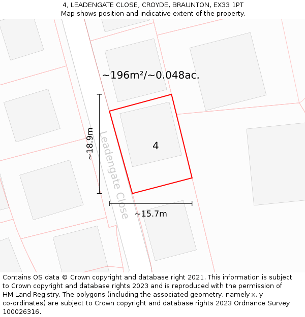 4, LEADENGATE CLOSE, CROYDE, BRAUNTON, EX33 1PT: Plot and title map