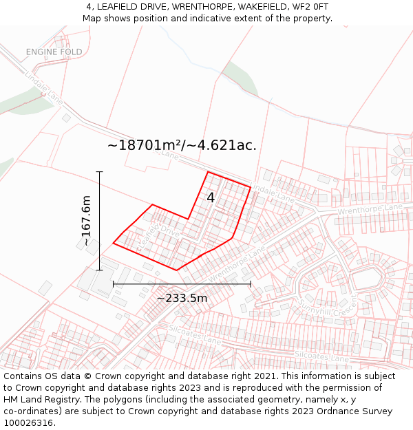4, LEAFIELD DRIVE, WRENTHORPE, WAKEFIELD, WF2 0FT: Plot and title map