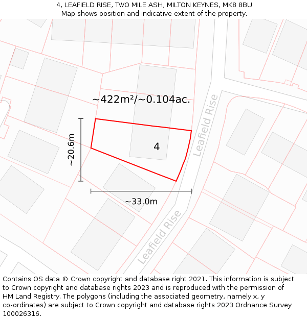 4, LEAFIELD RISE, TWO MILE ASH, MILTON KEYNES, MK8 8BU: Plot and title map
