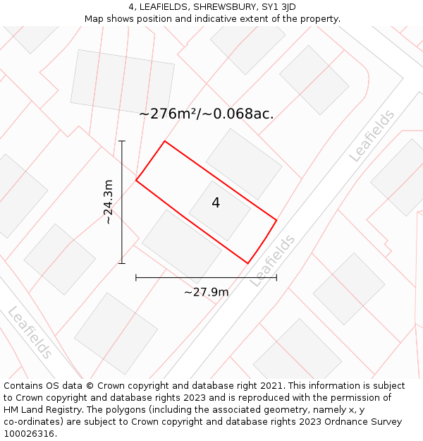 4, LEAFIELDS, SHREWSBURY, SY1 3JD: Plot and title map