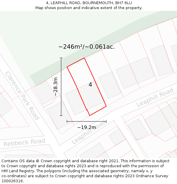 4, LEAPHILL ROAD, BOURNEMOUTH, BH7 6LU: Plot and title map