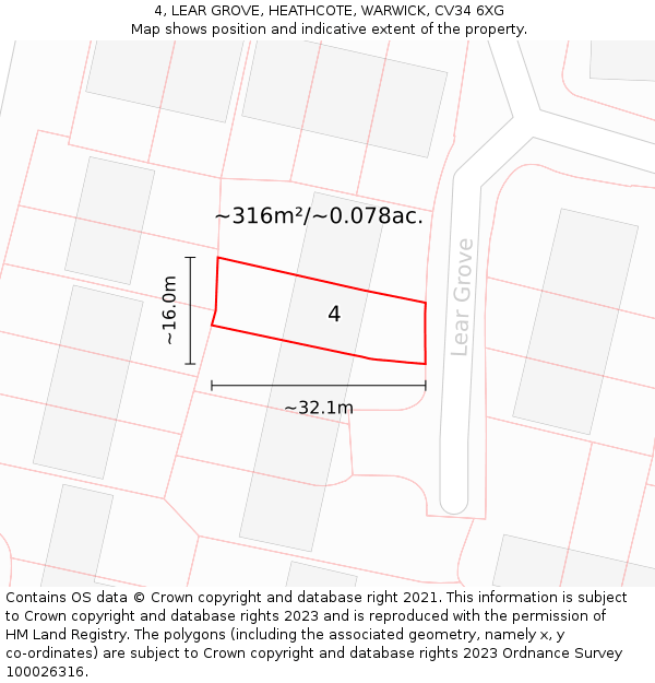 4, LEAR GROVE, HEATHCOTE, WARWICK, CV34 6XG: Plot and title map