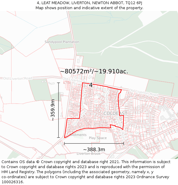 4, LEAT MEADOW, LIVERTON, NEWTON ABBOT, TQ12 6PJ: Plot and title map
