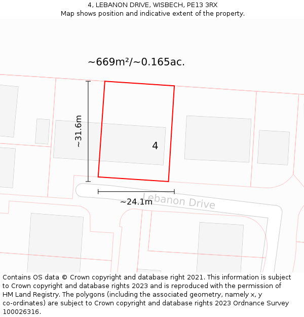 4, LEBANON DRIVE, WISBECH, PE13 3RX: Plot and title map