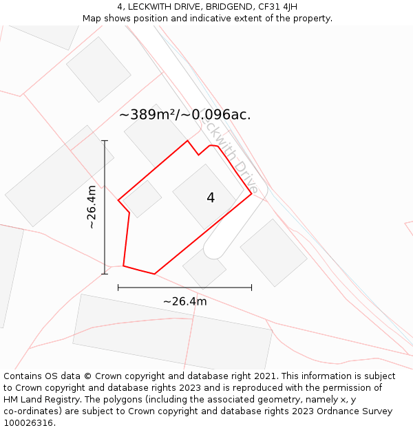 4, LECKWITH DRIVE, BRIDGEND, CF31 4JH: Plot and title map