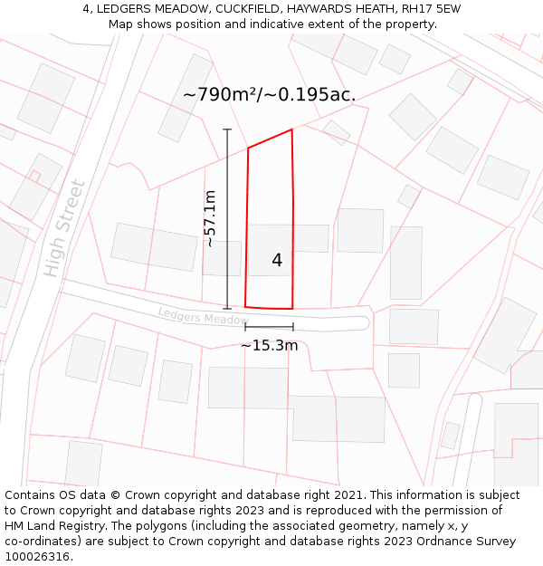 4, LEDGERS MEADOW, CUCKFIELD, HAYWARDS HEATH, RH17 5EW: Plot and title map