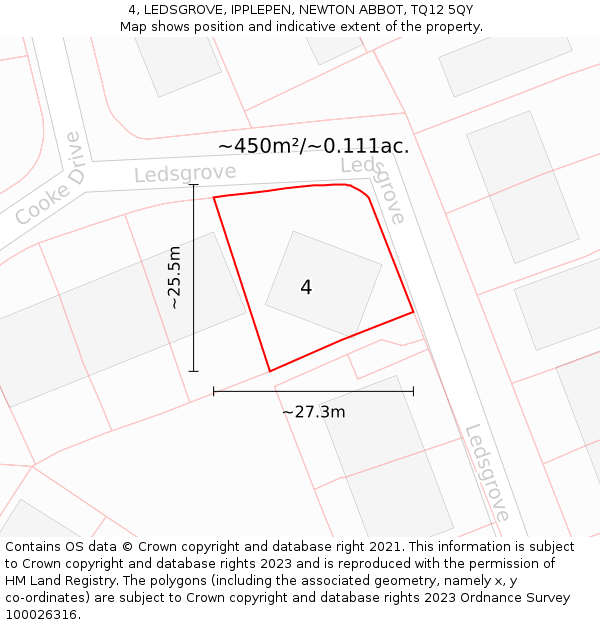 4, LEDSGROVE, IPPLEPEN, NEWTON ABBOT, TQ12 5QY: Plot and title map
