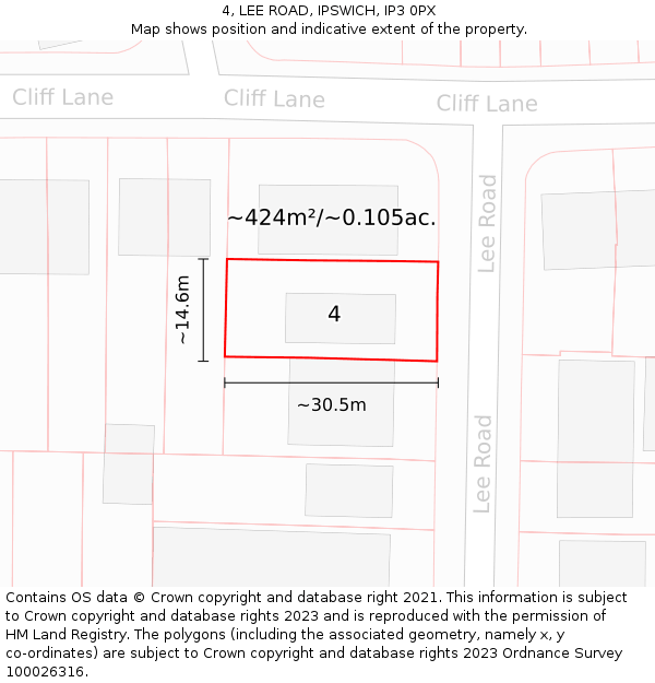 4, LEE ROAD, IPSWICH, IP3 0PX: Plot and title map
