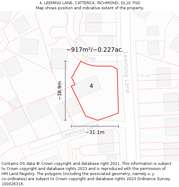4, LEEMING LANE, CATTERICK, RICHMOND, DL10 7NG: Plot and title map