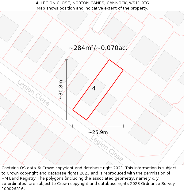 4, LEGION CLOSE, NORTON CANES, CANNOCK, WS11 9TG: Plot and title map